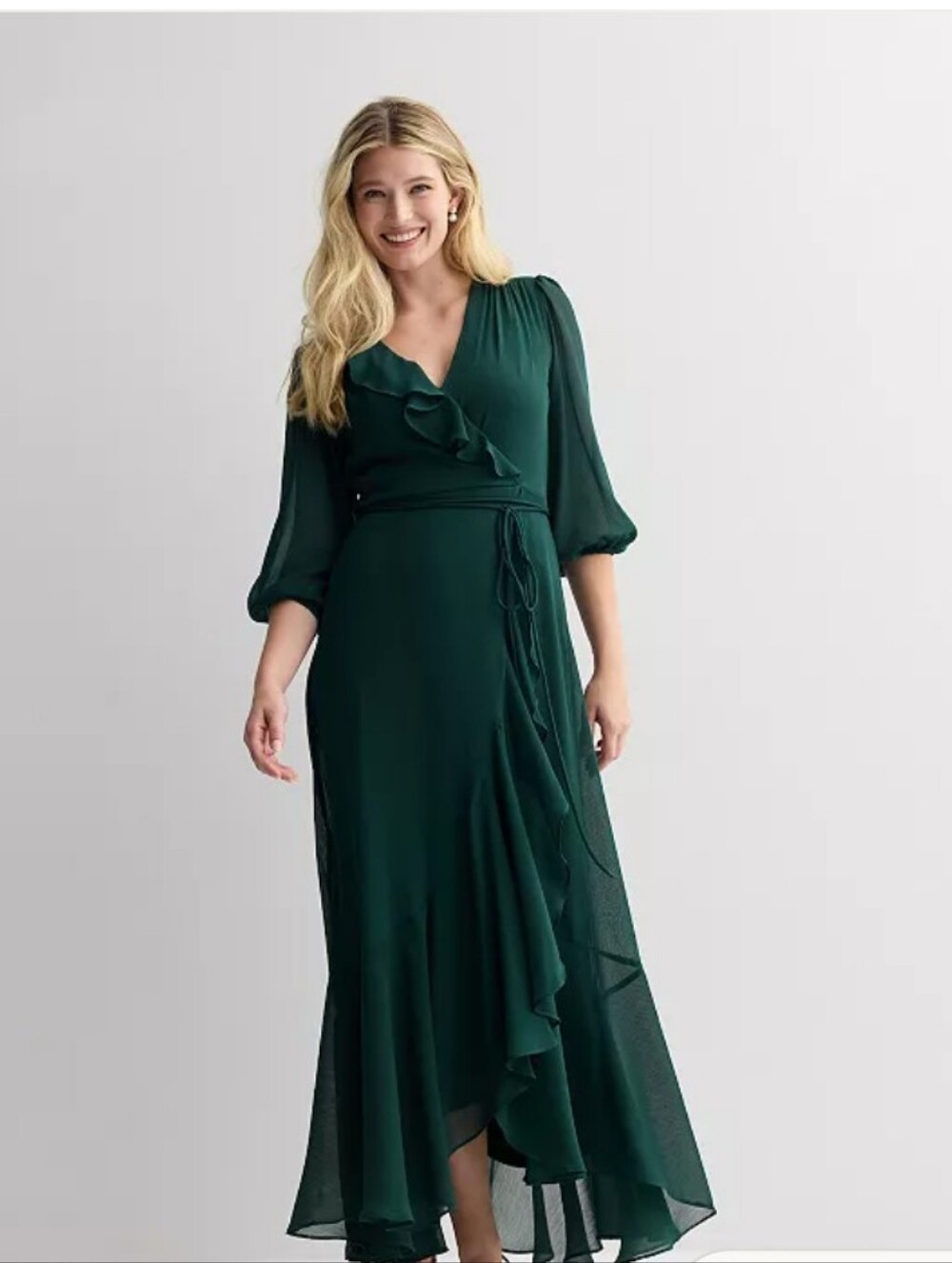 Maison Tara flowy ruffle faux-wrap maxi dress Size 14W